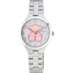 Reloj Tous "Muffin" para niña en acero con oso de Tous rosa en esfera, 700350040.