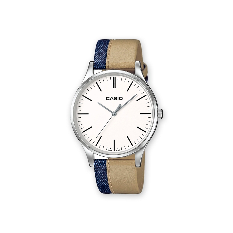 Reloj Casio para hombre con correa de doble color, vaquero y beige, ref. MTP-E133L-7EEF.
