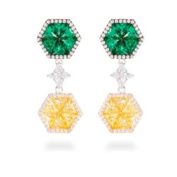 Pendientes largos de plata rodiada, con piedras de colores, "Zenpix" de Luxenter.