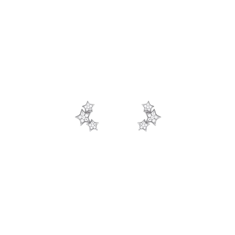 Pendientes de plata rodiada con forma de estrella y circonitas, "Familia" de Luxenter.