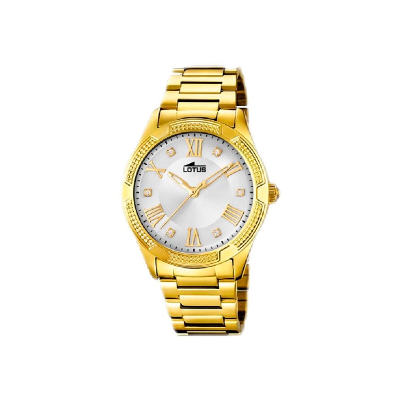 Reloj Lotus Mujer "Trendy" chapado en oro amarillo con esfera plateada y circonitas, 18414/1.