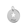 Colgante redondo con estrella calada, en plata personalizable, "Slim" de Joyería Hago.