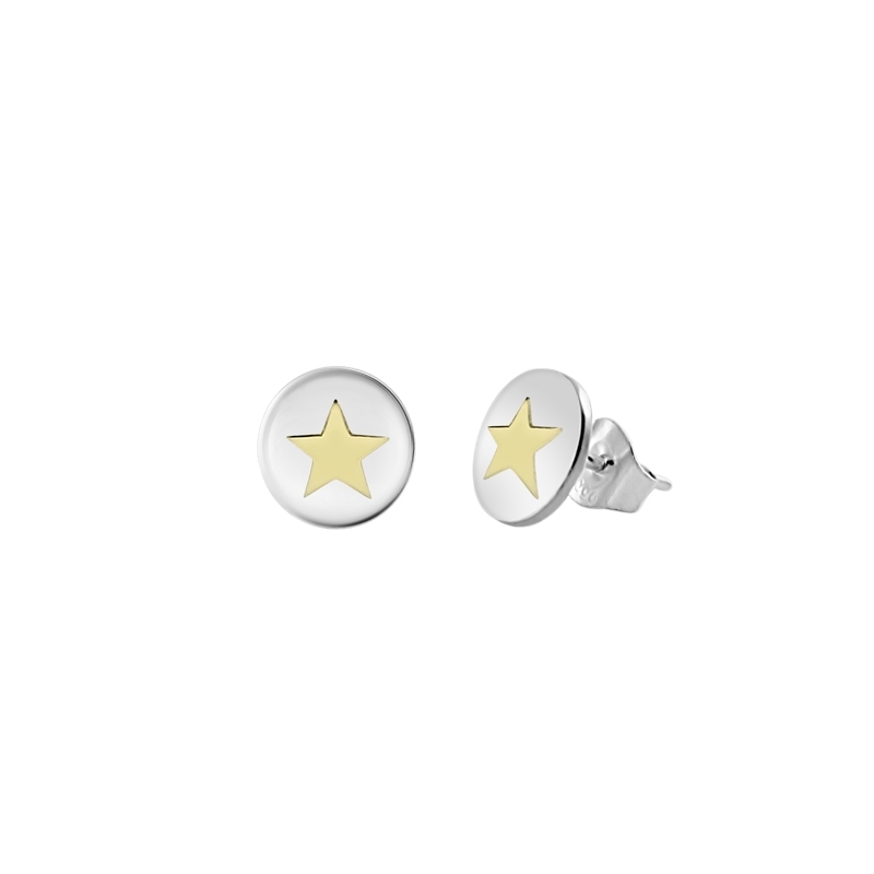 Pendientes redondos de plata, con estrella de oro amarillo, de Joyería Hago.