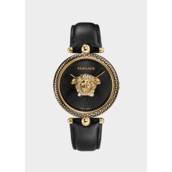 Reloj Versace Palazzo para mujer, dorado en oro amarillo y correa negra VCO02 0017.