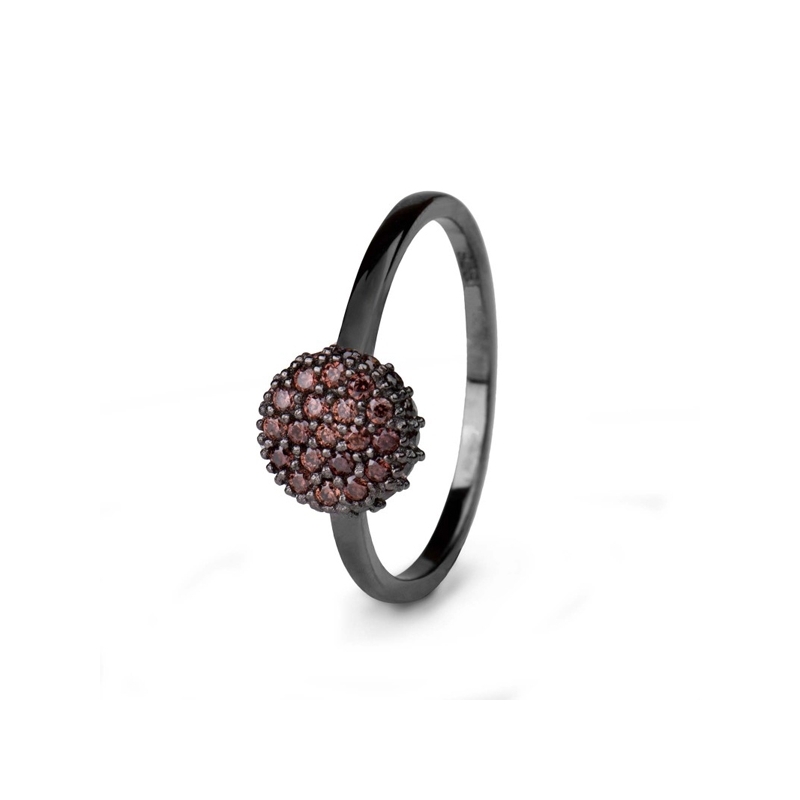 Anillo de plata chapado en negro, con circonitas en color "coffe", "Calma" de Luxenter.