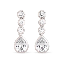 Pendientes largos de plata rodiada con circonitas, perfecto para ceremonia, "Cvianath" de Luxenter.
