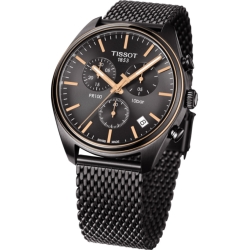 Reloj Tissot PR100 para hombre, chapado en negro, con gronógrafo y correa de malla, T1014172306100.