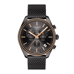 Reloj Tissot PR100 para hombre, chapado en negro, con gronógrafo y correa de malla, T1014172306100.