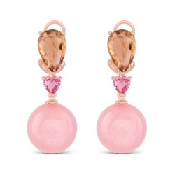 Pendientes de plata dorado en oro rosa, con piedras rosadas, "Ecnon" de Luxenter.