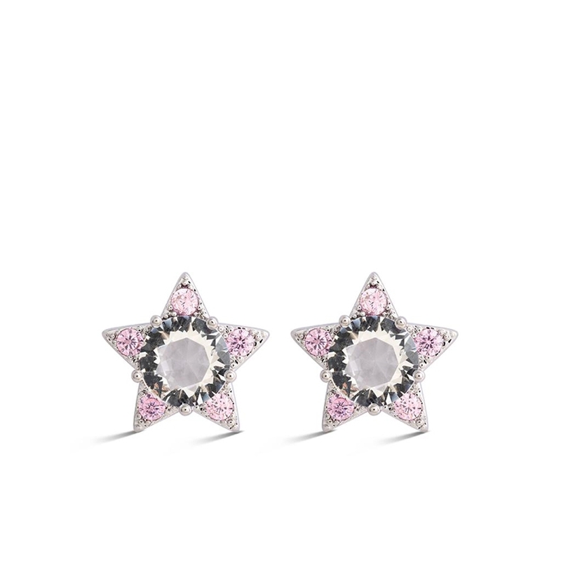 Pendientes en forma de estrella "Dalfil", plateado con cristales rosas y blancas, de Luxenter.