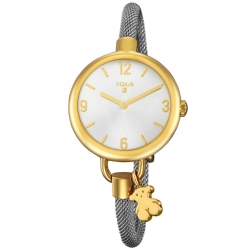 Reloj Tous de mujer "Hold" dorado, brazalente redondo de acero y fetiche, ref. 700350220.