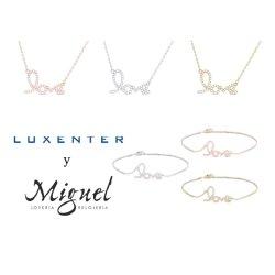 Colección completa de plata y circonitas con la palabra Love, de Luxenter.