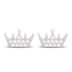 Pendientes de plata rodiada y circonitas, con forma de corona, "Napenda" de Luxenter.