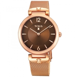 Reloj Tous para mujer "S-Mesh" dorado en oro rosé y esfera chocolate, correa de malla, 700350290.