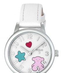 Reloj Tous para niña "Muffin" con correa de piel blanca y motivos en colores, ref. 800350625.