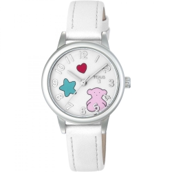 Reloj Tous para niña "Muffin" con correa de piel blanca y motivos en colores, ref. 800350625.