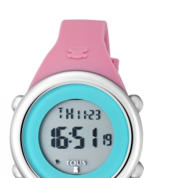 Reloj Tous para niña "Soft Digital", en silicona rosa y pantalla celeste, ref. 800350615.