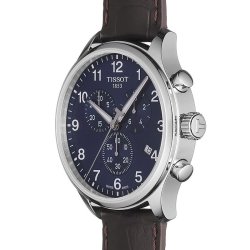 Reloj Tissot Chrono XL para hombre, con esfera azul y correa de piel marrón, T1166171604700.