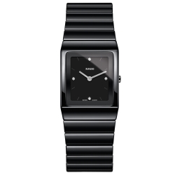 Reloj Rado de mujer en cerámica negro, con 4 diamantes en esfera, ref. R21702702.