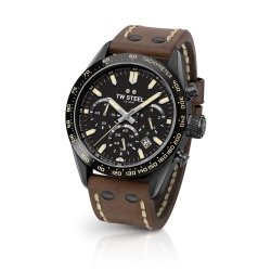 Reloj Tw Stell Chrono Sport CHS1 de hombre, con caja negra y correa de piel.