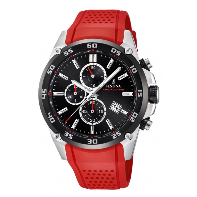 Reloj Festina F20330/7 para hombre, con cronógrafo y correa silicona roja.