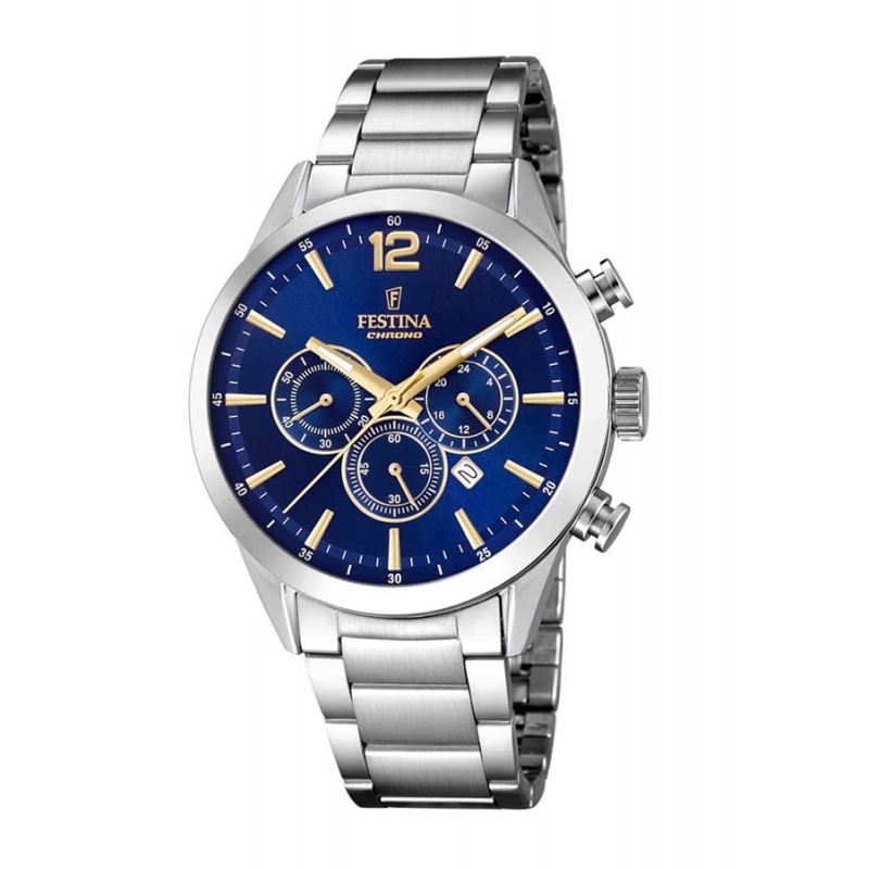 Reloj Festina F20343/2 de caballero, en acero, esfera azul y detalles dorados.