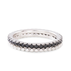 Anillo doble de plata rodiada y circonitas negras, "Liaha" de Luxenter, ref. O201201.