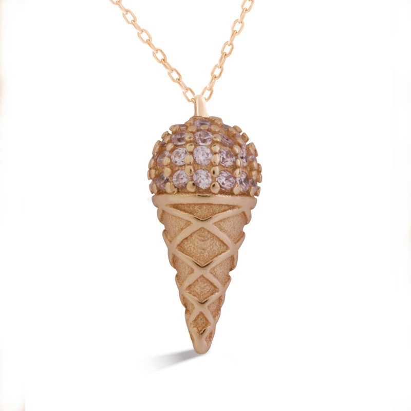 Colgante con forma de helado, en plata dorada en oro rosé y circonitas, Helado de Luxenter, ref. NH062R37.