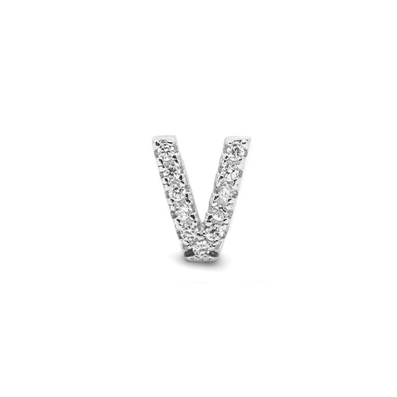 Colgante Letra V en plata rodiada y circonitas, de Luxenter ref. PH059V00.