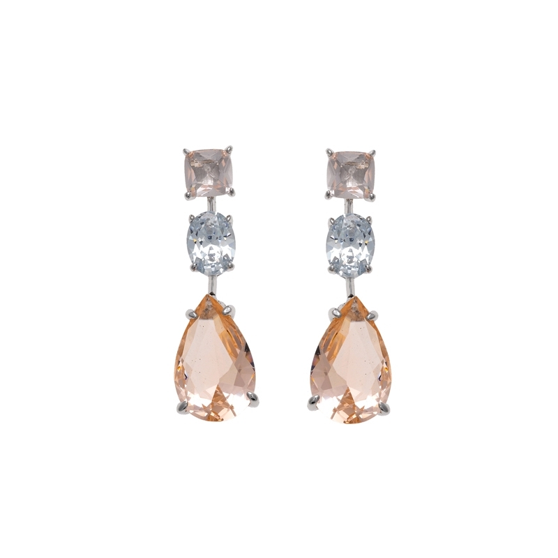 Pendientes largos plata rodiada con circonitas champang, de Salvatore Plata