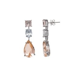 Pendientes largos plata rodiada con circonitas champang, de Salvatore Plata