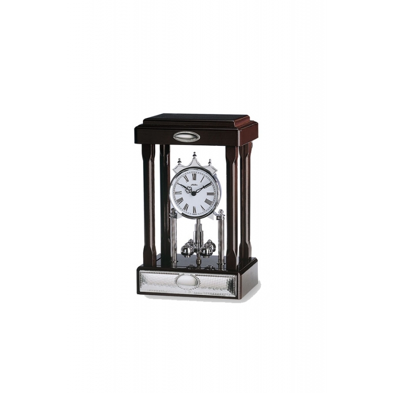 Reloj de sobremesa en madera y plata, con pendulo giratoria, de Italsilver.