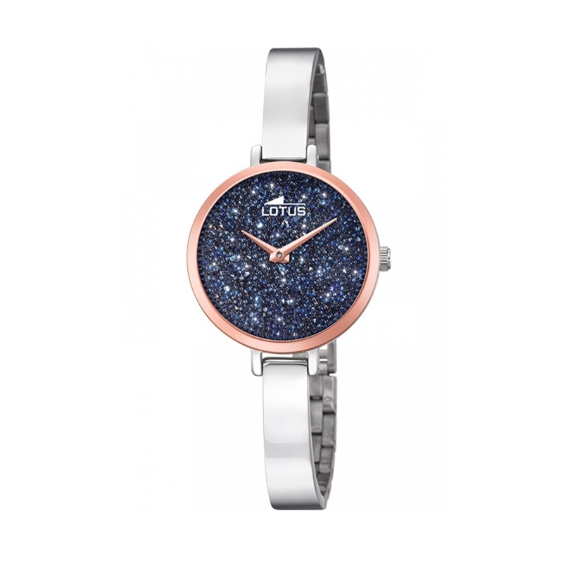 Reloj Lotus de mujer con brazalete de aro, detalles rosados y piedras Swarovski® azules, 18563/2.