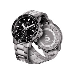 Reloj Tissot Seastar 1000 con cronógrafo, 300 metros, acero y esfera negra, T1204171105100