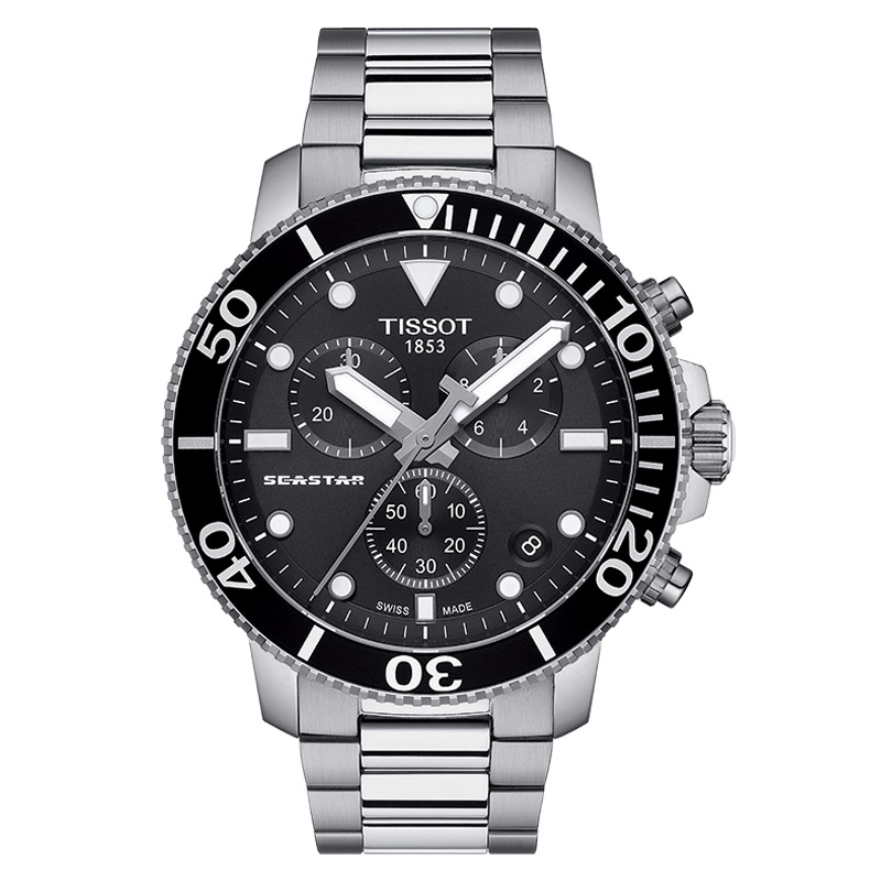 Reloj Tissot Seastar 1000 con cronógrafo, 300 metros, acero y esfera negra, T1204171105100 Reloj Tissot Seastar 1000 con cronógrafo, 300 metros, acero y esfera negra, T1204171105100