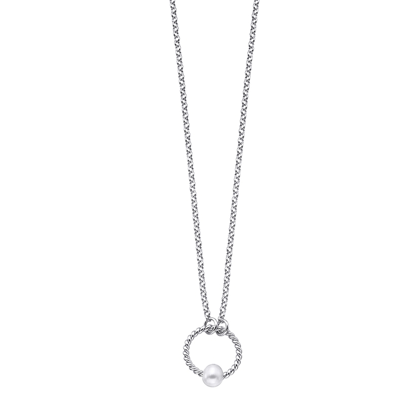 Colgante Pearl en plata rodiada y perla, con cadena, de Durán Exquse 00507080.