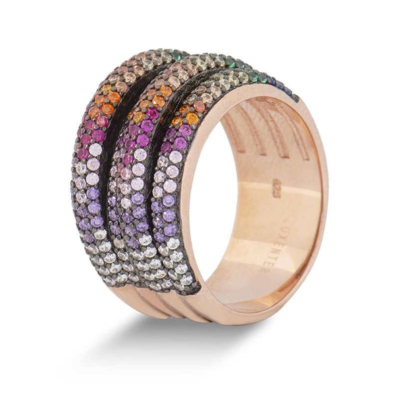 Anillo en plata chapada y circonitas multicolor, Midus de Luxenter Q2082R20.