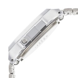 Reloj Casio A168WEM-7EF plateado digital con esfera plata espejada.