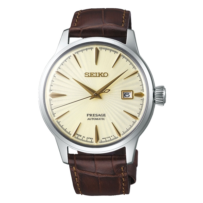 Reloj Seiko Presage SRPC99J1 automático para hombre con esfera dorada.