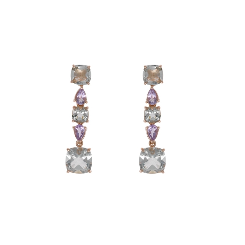 Pendientes largos de plata rosada y piedras en tono pastel, de Salvatore Plata 245A0015.
