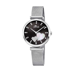 Reloj Lotus de mujer Bliss en acero con esfera negra, nácar y circonitas, ref. 18615/4.