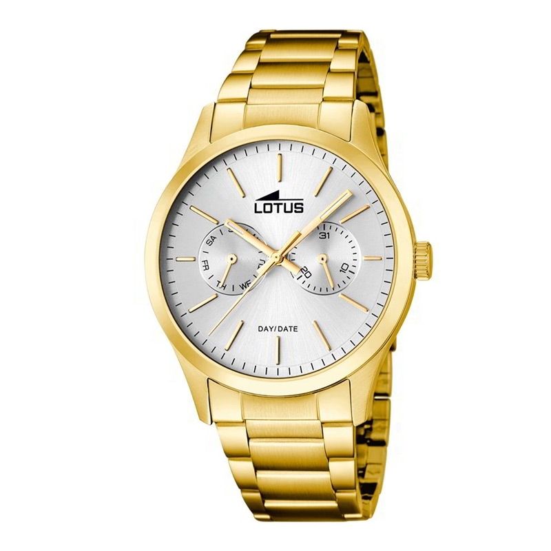 Reloj Lotus Minimalist de hombre dorado multifunción y esfera plata, 15955/1.