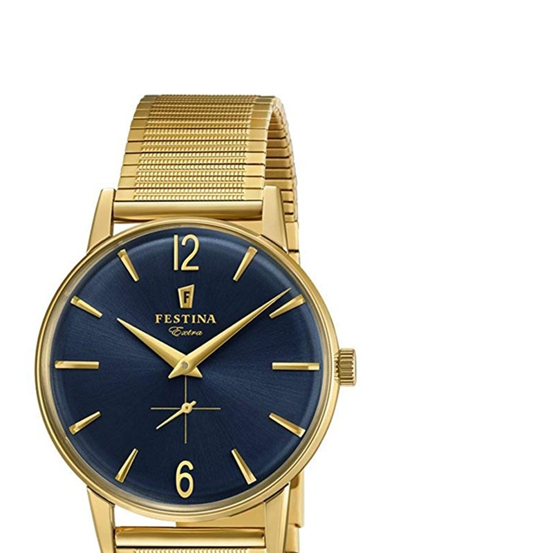 Reloj Festina 1948 Dorado Esfera Azul Y Correa Extensible F251 4