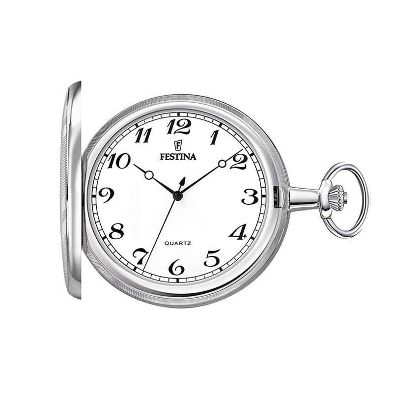 Reloj de bolsillo Festina para hombre plateado, tapadera y cadena, ref. F2022/1