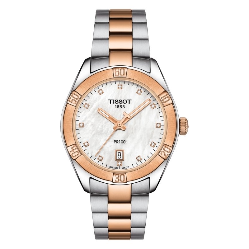 Reloj Tissot PR 100 Sport Chic en bicolor con nácar y diamantes, T1019102211600.
