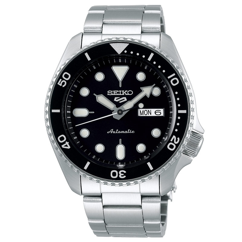 Reloj Seiko 5 Sports automático para hombre en acero con esfera negra, SRPD55K1.