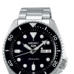 Reloj Seiko 5 Sports automático para hombre en acero con esfera negra, SRPD55K1.