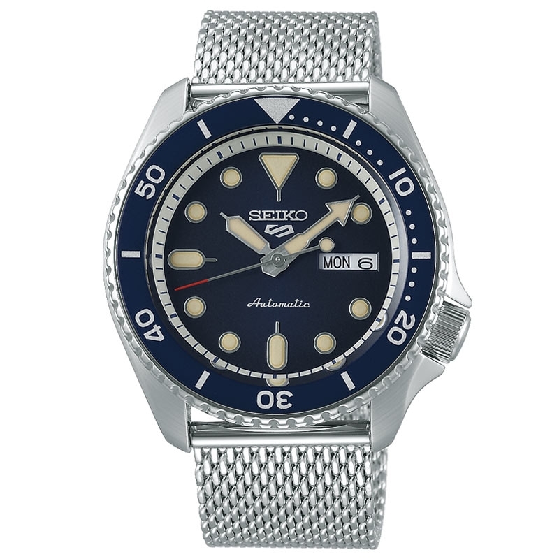 Reloj Seiko 5 Sports automático esfera azul y correa de malla, SRPD71K1.