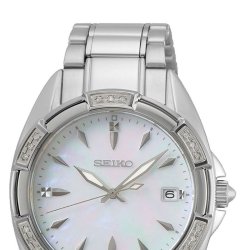 Reloj Seiko para mujer en acero, nácar y diamantes en bisel, SKK883P1.