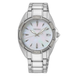 Reloj Seiko para mujer en acero, nácar y diamantes en bisel, SKK883P1.
